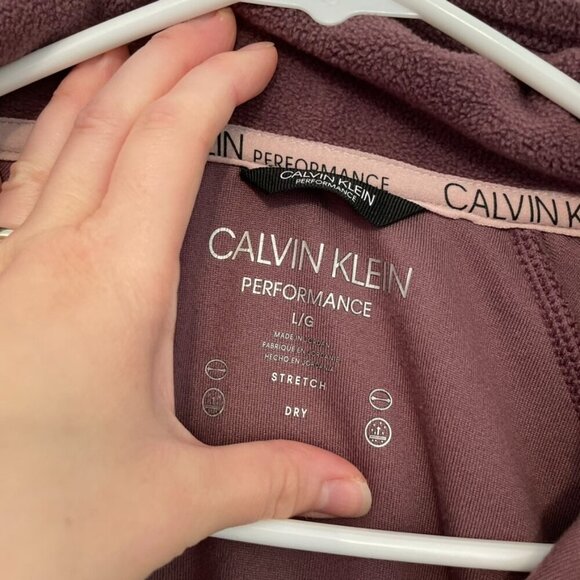 CALVIN KLEIN PERFORMANCE Half Zip Logo Top Purple Fleece 1/2 Zip Crop Sweatshirt - Picture 7 of 15